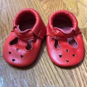 Freshly Picked Red Moccasin Shoes with Heart Cutouts